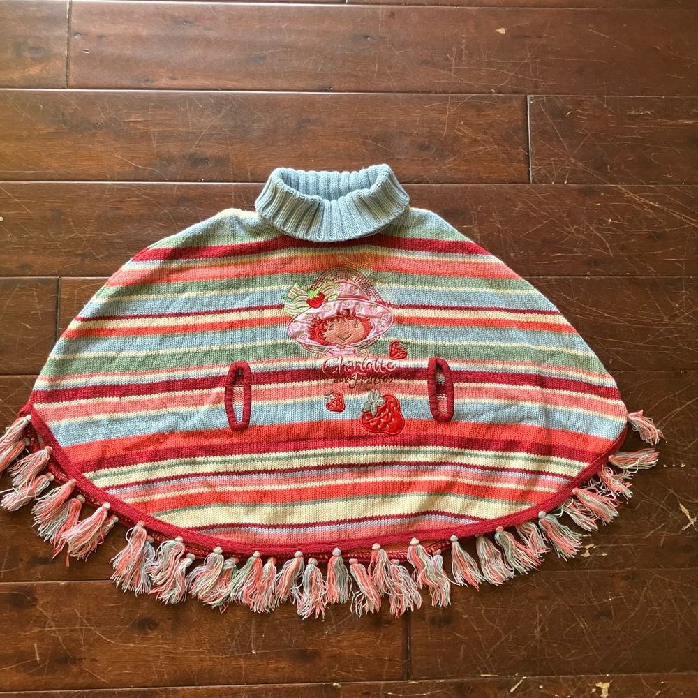 Y2K 2006 Strawberry Shortcake Blue Striped Poncho